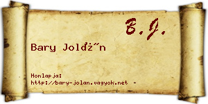Bary Jolán névjegykártya