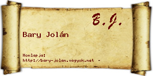 Bary Jolán névjegykártya